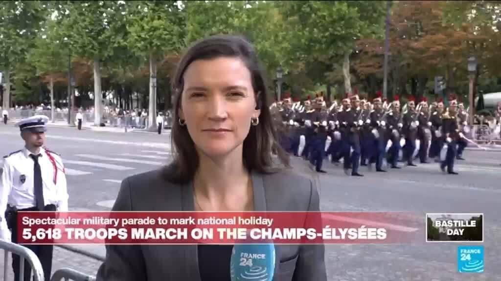 Troops from all over the world parade alongside the French army on Bastille Day