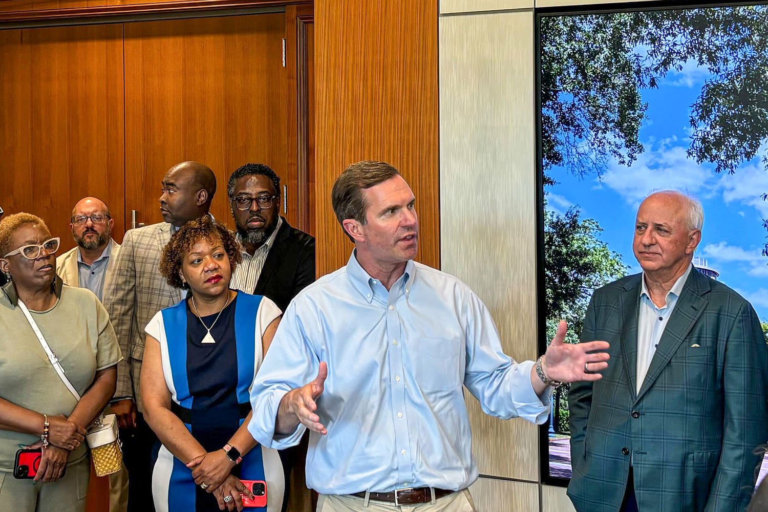 Andy Beshear, a Democratic governor in a state Trump won by 30 points, tests a 2028 message in South Carolina